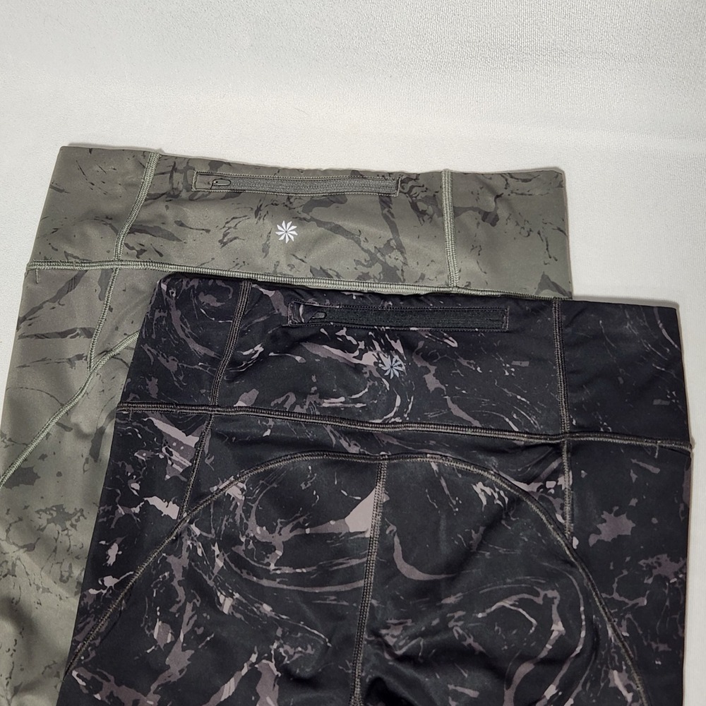 Athleta Womens Velocity Stash Marble Print Leggings Lot of 2 Small Olive Black